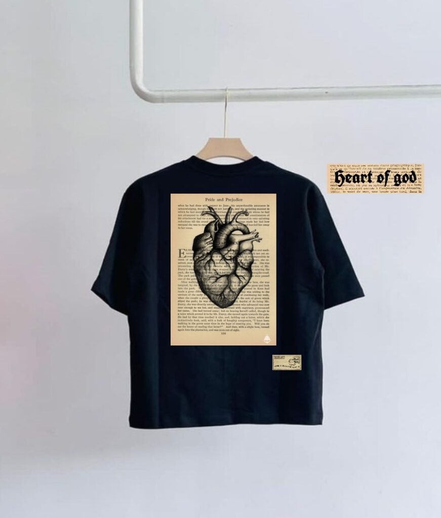 Oversized Drop Shoulder Black t-shirt ( Print - Heart of God )
