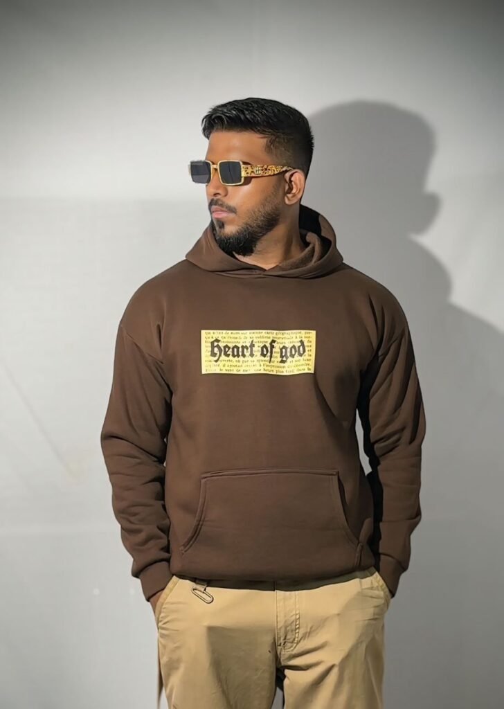 Brown hoodie Relaxed Fit ( Heart of god print )