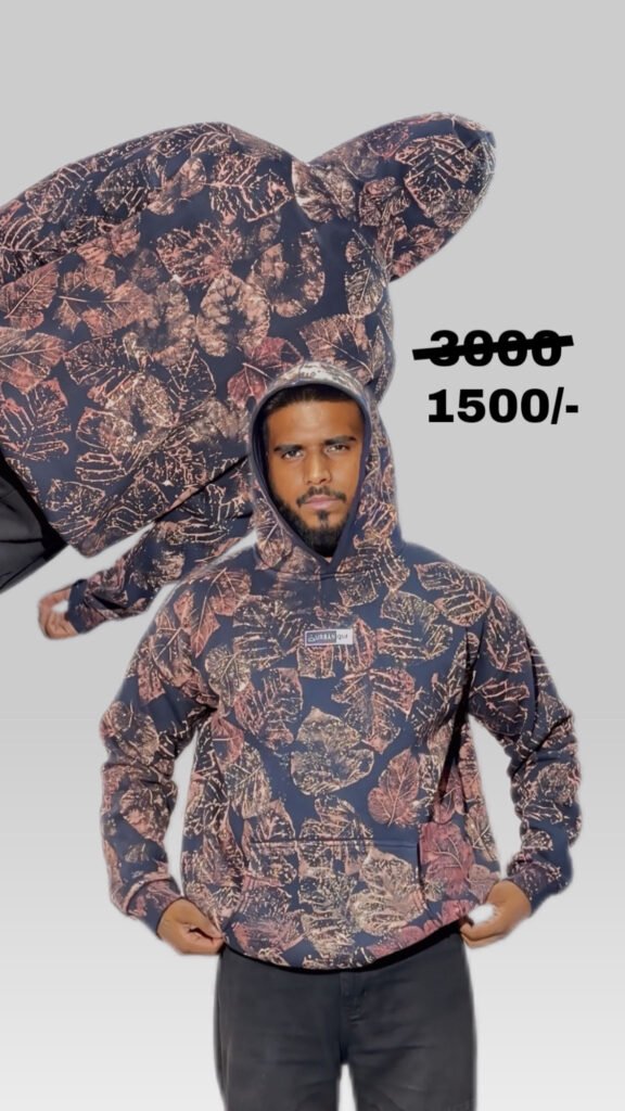 Autumn Full Leaf print navy blue heavy hoodie
