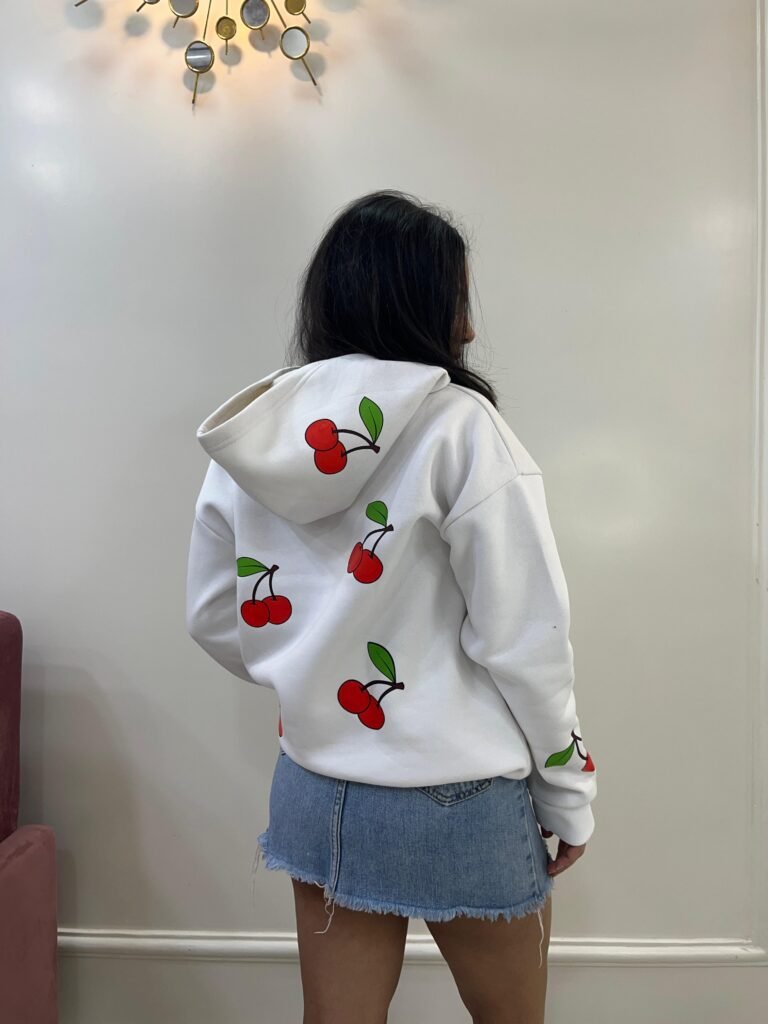 White unisex hoodie ( Cherry Print )