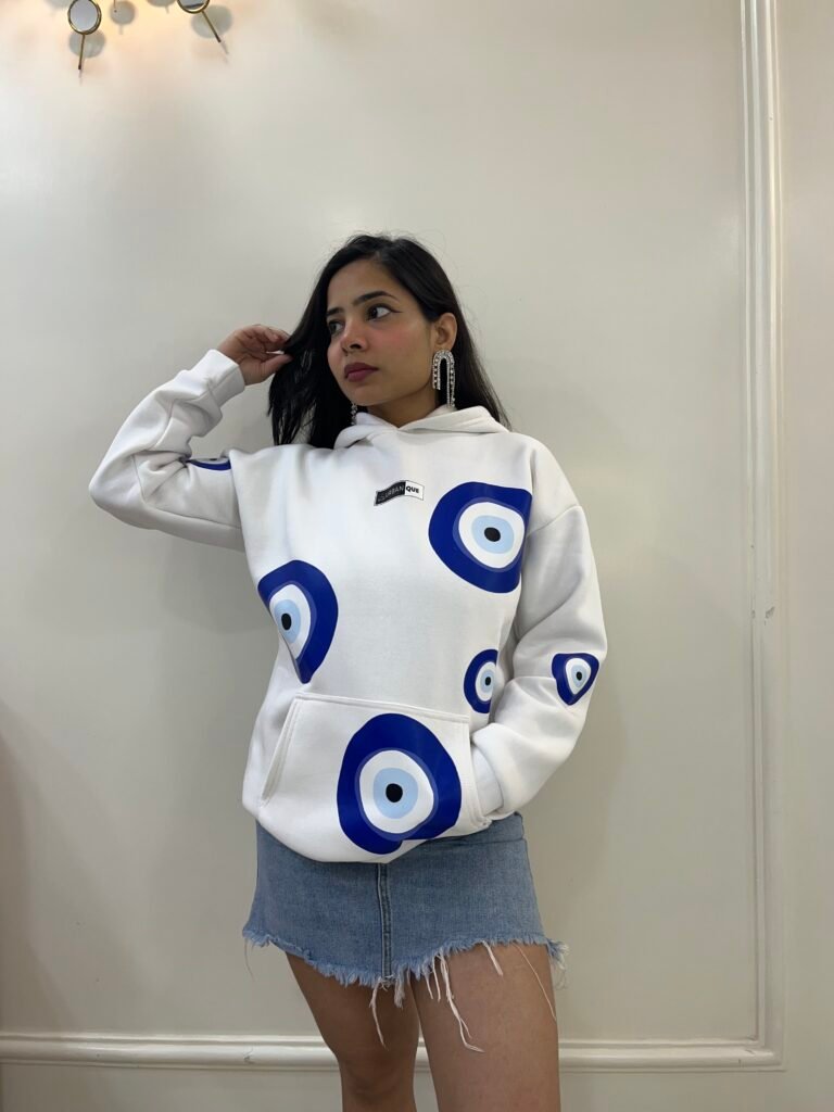 White unisex hoodie ( Evil Eye Print )