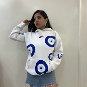 White unisex hoodie ( Evil Eye Print )