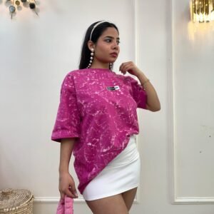 Leaf print hot pink t-shirt