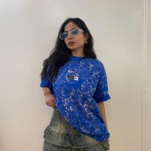 Leaf print royal blue t-shirt